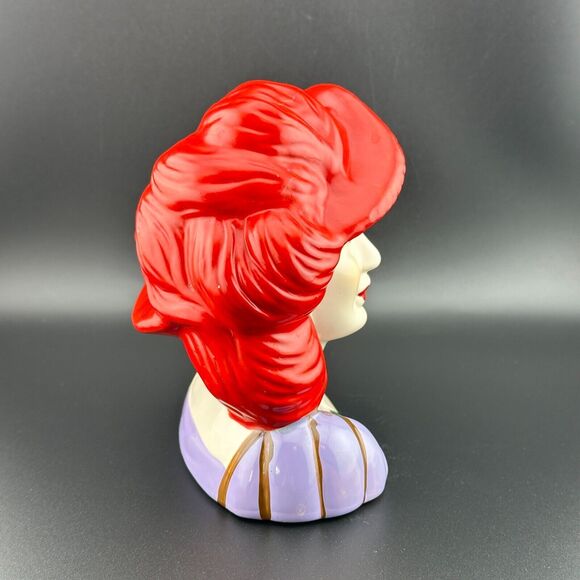 Vintage Lady Head Bust Figurine Ceramic Red Hat with Feather Hand Painted 5.5" H - Picture 5 of 8